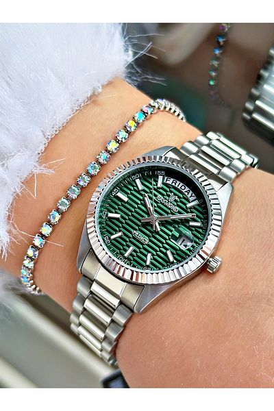 Raymond Silver Color Classic Model Steel Case Cord Women Wristwatch + Bracelet
