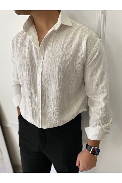 bonnline Modal Fabric White Striped Oversize Shirt