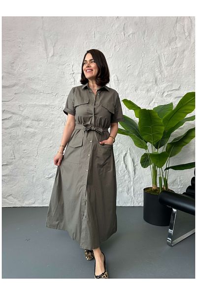 Elif Özbey Butik Χακί φόρεμα με λεπτομέρεια τσέπης