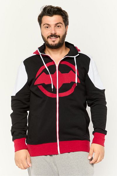 Batman Men Hooded Embroidered Logo Long Sleeve Sweatshirt, Red/black