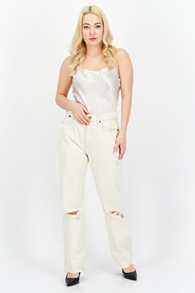 Pepe Jeans Women Straight Ripped Non-Stretchable Jeans, Cream