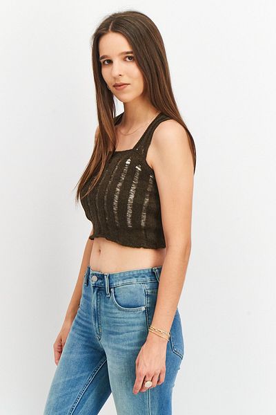 NA-KD Women Square Neck Sleeveless Cropped Top, Dark Brown
