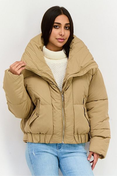 Esprit Women Quilted Puffer Jacket, Tan