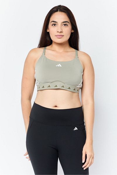adidas Women Brand Logo Non-padded Sports Bra, Khaki