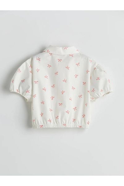 LC Waikiki Lcw Kids Ecru Bow Printed Girls' Crop Shirt