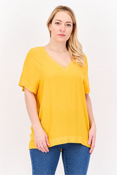 Tommy Hilfiger Women V Neck Short Sleeve Solid T-shirt, Orange