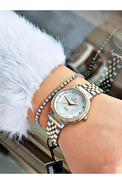 Raymond Gold Silver Color Stone Model Classic Women's Wristwatch + Bracelet
