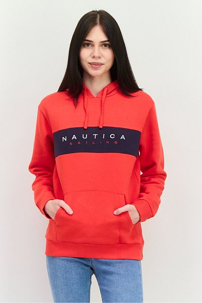 Nautica Women Hooded Embroidered Long Sleeves Sweatshirt, True Red