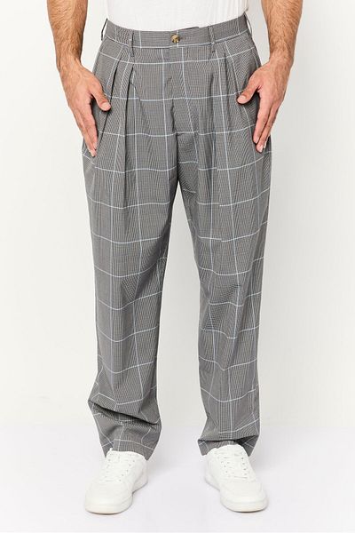 Hilfiger Collection Men Regular Fit Checkered Dress Pants, Grey Combo