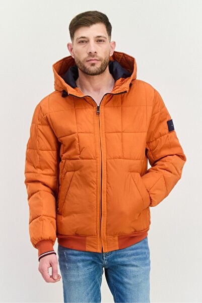 Tommy Hilfiger Men Hoodie Quilted Puffer Jacket, Orange