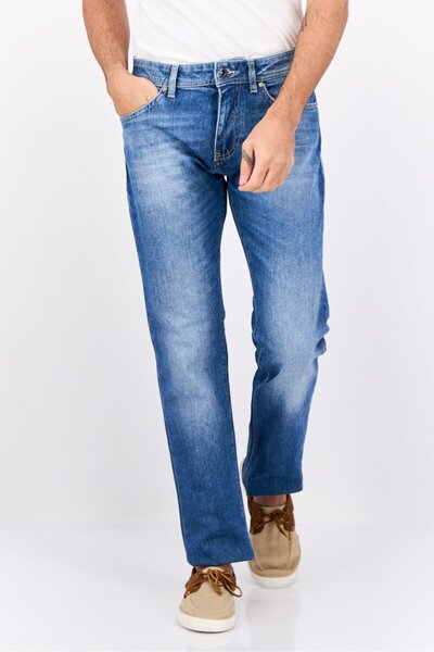 GAS بنطلون جينز موريس رجالي بقصّة مستقيمة وقابل للتمدد، أزرق