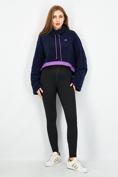 adidas Women Sportswear Fit Long Sleeve Cropped Sweatshirt, Navy Blue