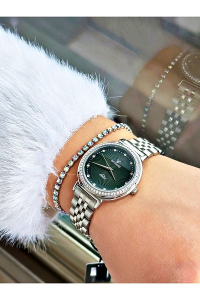 Raymond Silver Color Stone Model Classic Women's Wristwatch + Bracelet