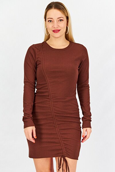 BB Dakota by Steve Madden Women Asymmetrical Ruched Detail Mini Dress, Brown