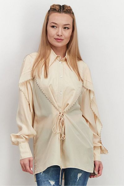 Stella McCartney Women Spread Collar Long Sleeve Solid Top, Tan