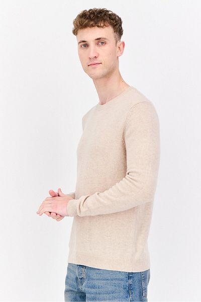Asos Design Men Crew Neck Long Sleeve Knitted Sweater, Oatmeal