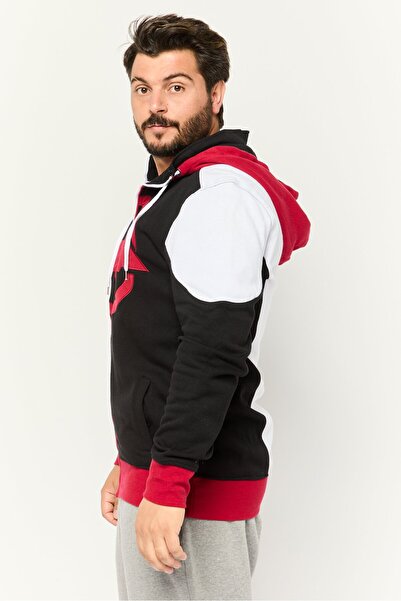 Batman Men Hooded Embroidered Logo Long Sleeve Sweatshirt, Red/Black