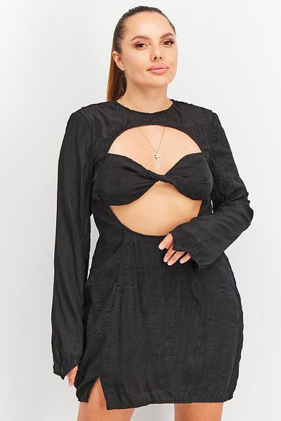 NA-KD Women Textured Cups Front Mini Dress, Black