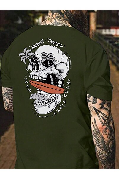 cc collection Tricou supradimensionat pentru bărbați cu imprimeu Tropical Skull