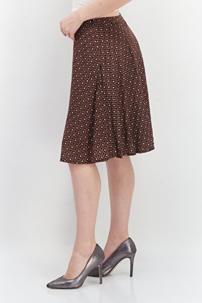 ZERO Women Allover Print Midi Skirt, Brown Combo