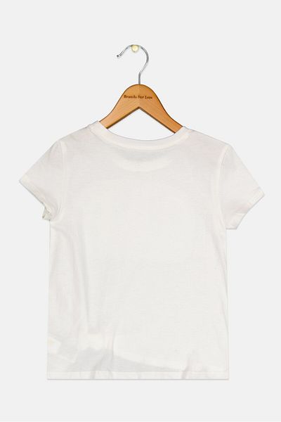 GAP Kids Girl Round Neck Short Sleeves Embellished Top, Off White