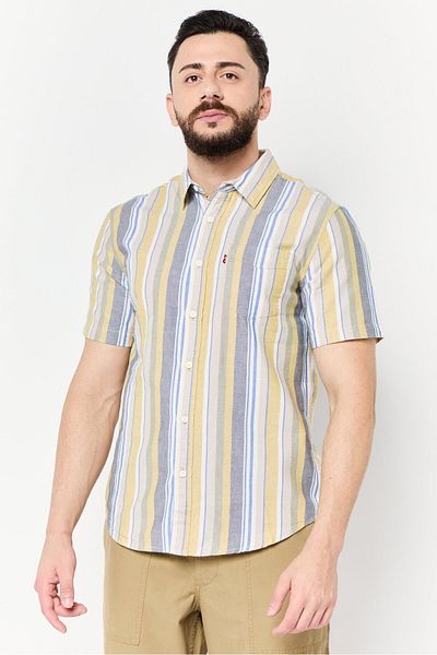 Levi's Men Standard Fit Stripe Short Sleeves Casual Shirt, Multicolor