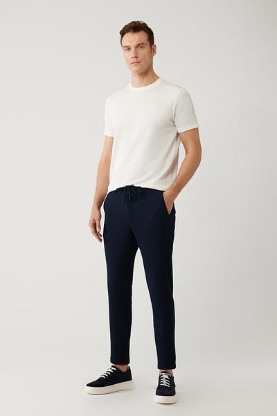 Avva Marineblaue Bi-Stretch-Hose mit elastischem Bund und Schnürung für Herren A41y3232