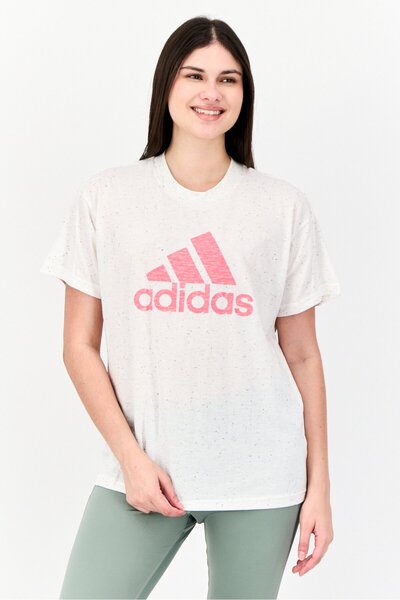 adidas شورت تدريب رياضي نسائي بأكمام قصيرة، لون كريمي هيذر