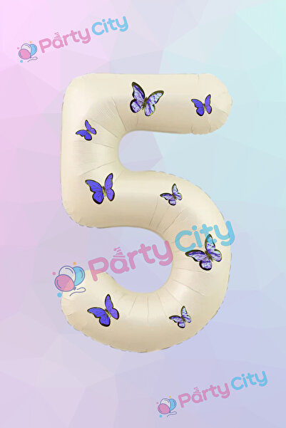 Party City مجموعة بالونات من رقائق الفويل لأرقام عمر 5 سنوات - تصميم فراشة، 7...