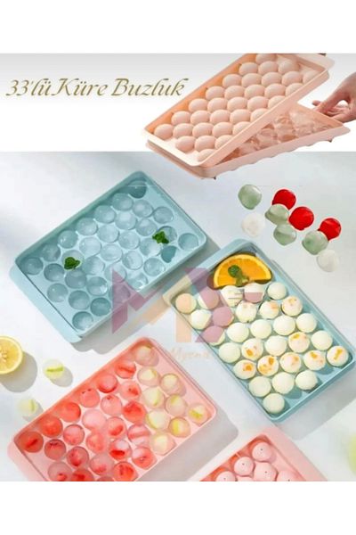 Ranüş Home Round Ice Cube Making Tray 33 Compartments Sphere Ball Ice Mold Cube Ice Box 25X14 cm