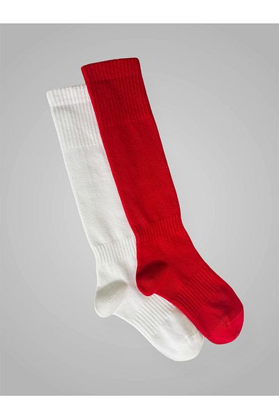 Çorabistaan 2 Pairs Red White Unisex Girls Boys Children Knee Length Tennis Socks Football Socks High Quality