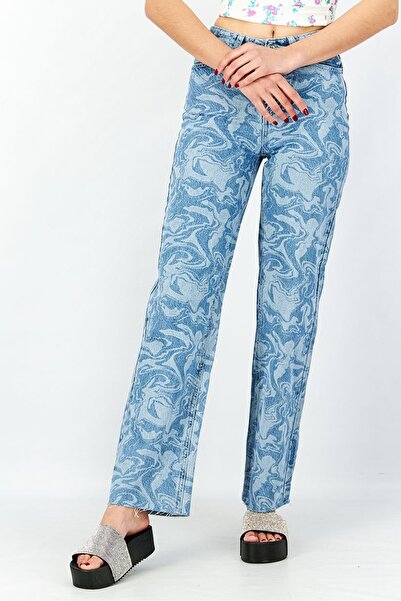 Don't Call Me Jennyfer Women Slim Fit Printed Denim Jeans, Acid Wash Blue