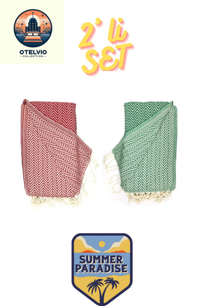 OTELVIO Σετ OTELVİO με 2 πετσέτες θαλάσσης Peshtemal, 100% βαμβάκι, Xxl 100x1...