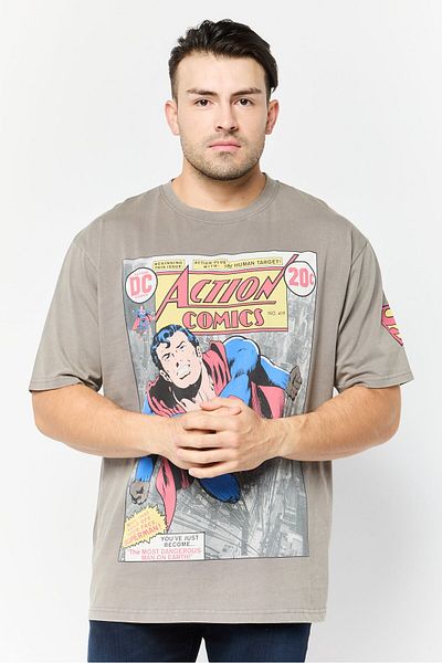 DC Men Superman Crew Neck Short Sleeves T-shirt, Grey
