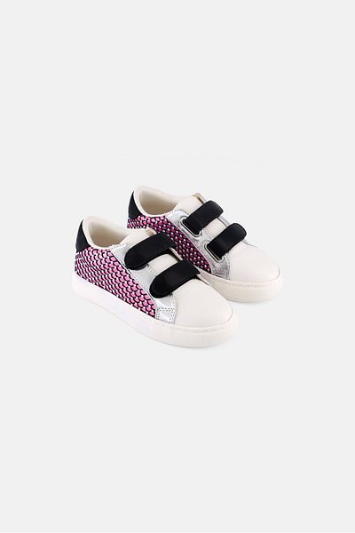 Steve Madden Toddlers Girl Trowdy Velcro Closure Shoes, White Combo