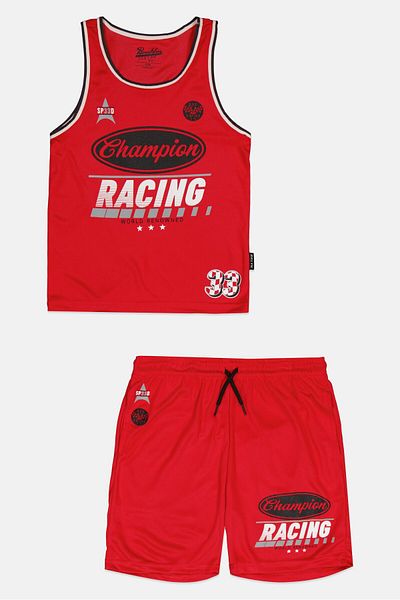 Brooklyn Kids Boy 2 Pcs Cycling Jersey Shirt And Shorts Set, Red