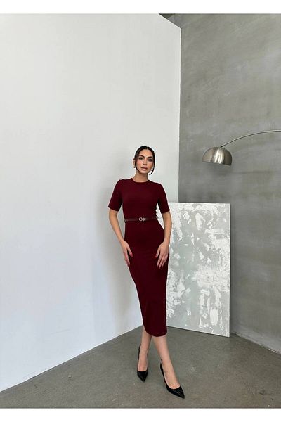 Masspera Short Sleeve Belted Midi Dress