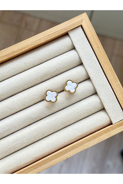 YOUES JEWELRY 316L Steel Pearlescent White Clover Women's Earrings