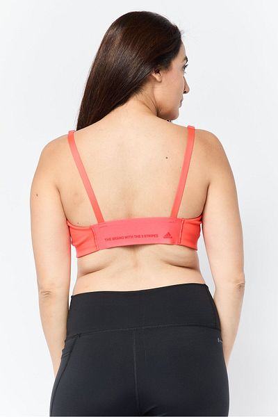 adidas Women Brand Logo Lightly Padded Yoga Sports Bra, Bright Red