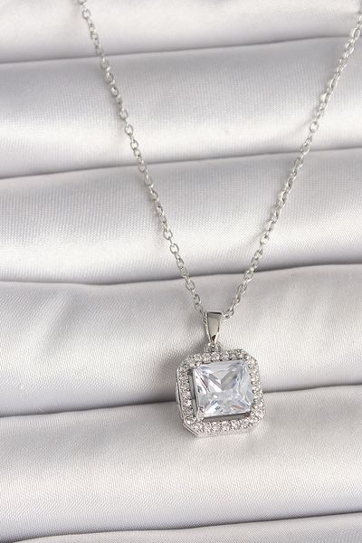 Skygo 316L Chain Necklace - Silver Color, Square Zircon Stone Women 316L Steel