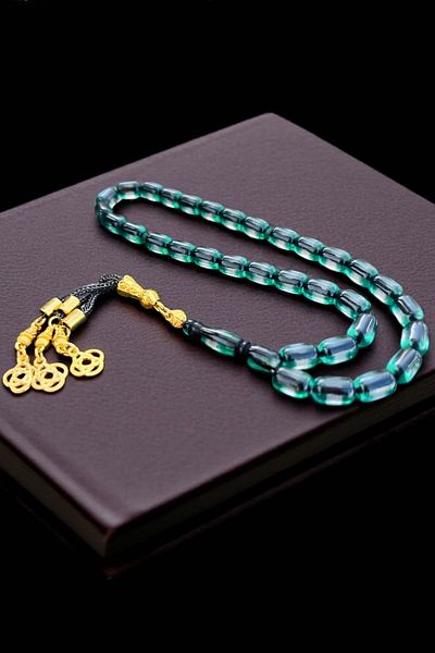 Atolyezone Men's Vernier Gift Water Green Powder Amber Prayer Beads