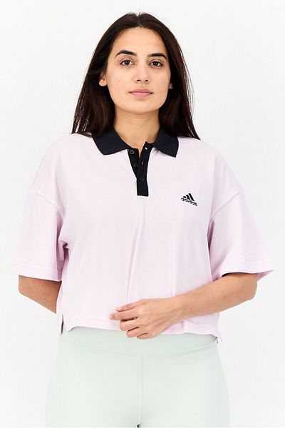 adidas Women Sportswear Fit Short Sleeve Outdoor Crop Polo Shirt, Lavender