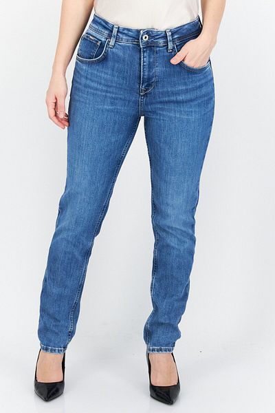 Pepe Jeans Women Mom Fit Solid Stretchable Denim Jeans, Blue