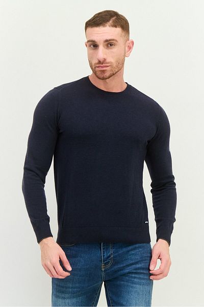 GAS Men Crew Neck Textured Long Sleeves Sweater, Navy