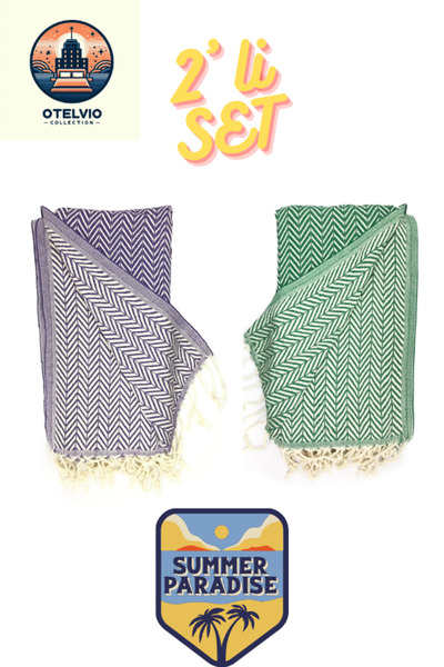 OTELVIO Σετ OTELVİO με 2 πετσέτες θαλάσσης Peshtemal, 100% βαμβάκι, Xxl 100x1...