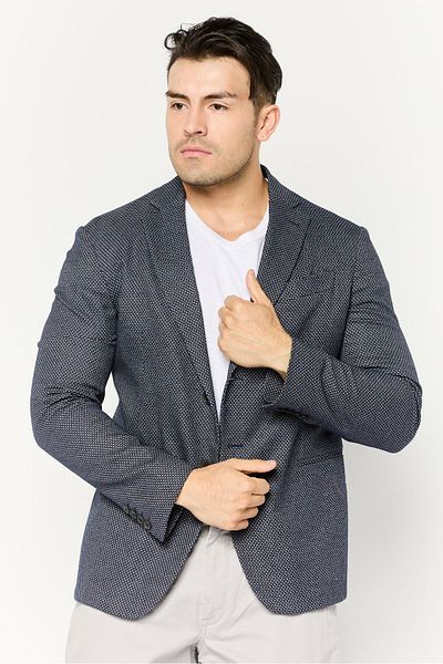 Emporio Armani Men Regular Fit Textured Semi-Formal Blazer, Navy Blue