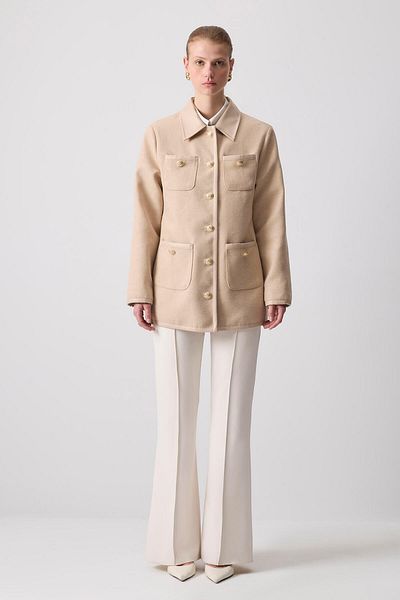 Touché Privé Leather Detailed Gold Buttoned Coat