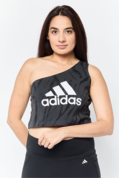 adidas بلوزة رياضية نسائية بأكمام واحدة وكتف واحد، باللون الأسود