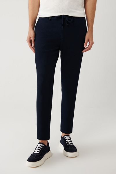 Avva Marineblaue Bi-Stretch-Hose mit elastischem Bund und Schnürung für Herren A41y3232