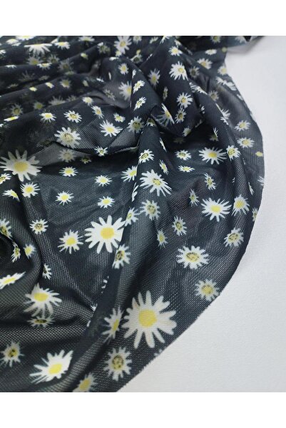 Kumaş Parça Чорна сітка з квітковим візерунком (ширина 150 см x довжина 250 см)